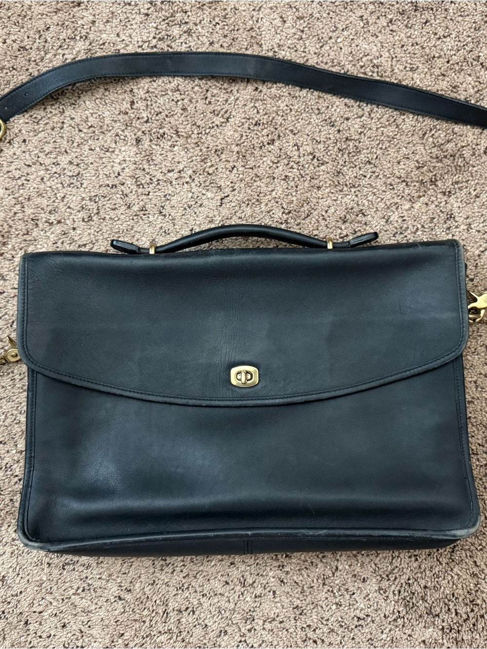Black Leather Men's Briefcase with Gold Hardware